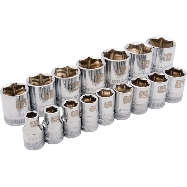 Tools 1/2" Drive 16 Piece 6 Point Std, SAE Socket Set, 3/8" - 1-5/16"